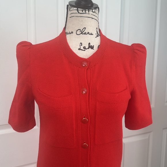 ST John Neiman Marcus Elegant Red Button-Down knit Dress - Picture 2 of 6